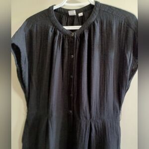 GAP Cotton linen midi Button Up Shirt Black dress w/ Pockets Missing Fabric Belt